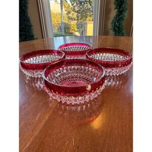 Vintage Indian diamond glass bowl with Ruby accent, set of 4 Bowls